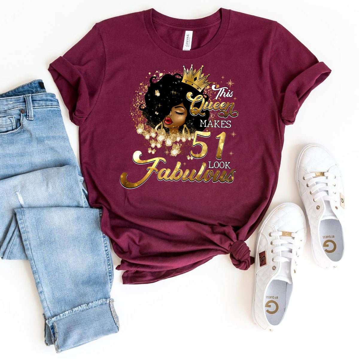 Fabulous 51st Birthday Shirts - Custom T-Shirt Designs for Queens - Bliss Birthday Shirts - Maroon - S