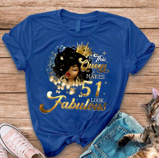 Fabulous 51st Birthday Shirts - Custom T - Shirt Designs for Queens - Bliss Birthday Shirts - S - Royal Blue