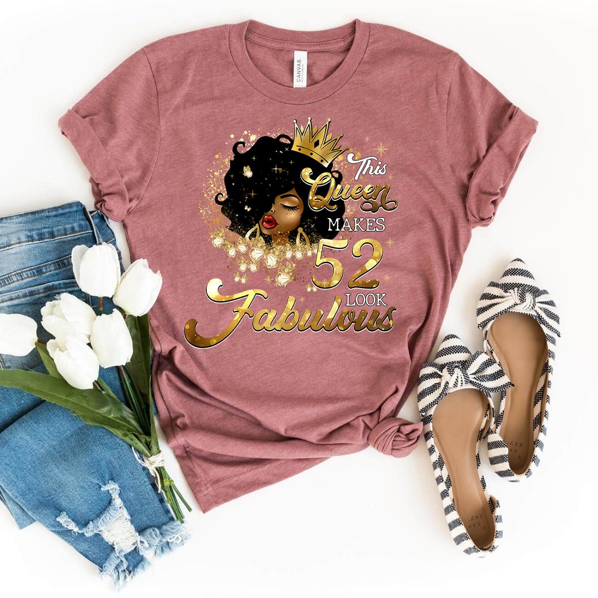 Fabulous 52nd Birthday Shirts - Custom T-Shirt Designs for Queens - Bliss Birthday Shirts - Heather Mauve - S