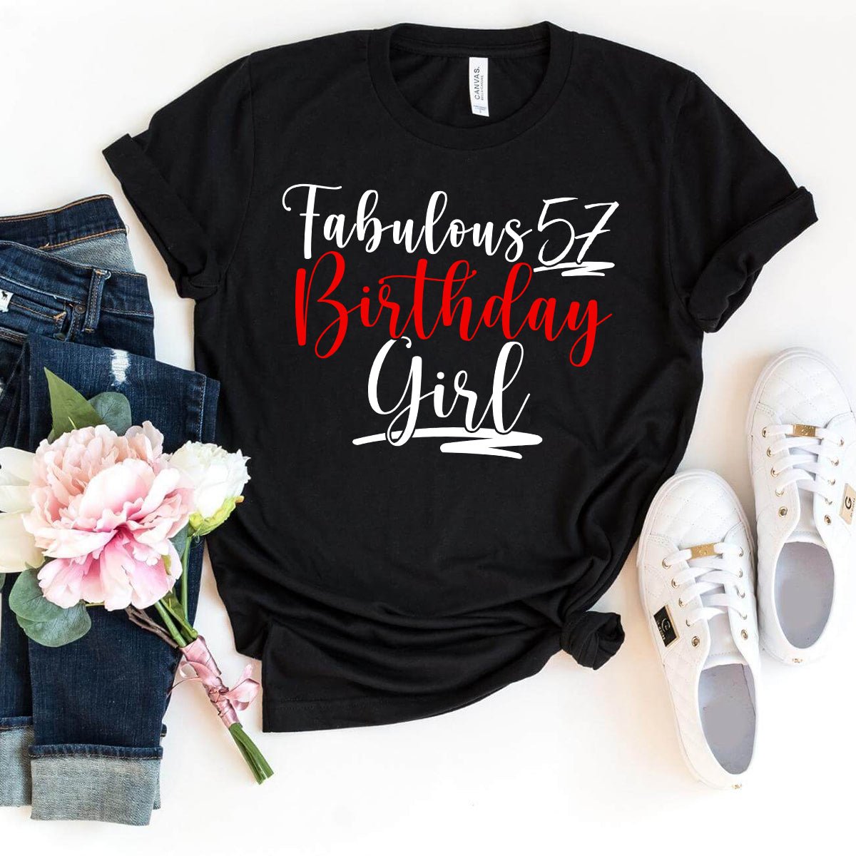 Fabulous 57th Birthday Shirt for Women - Special Birthday Tee - Bliss Birthday Shirts - Black - S