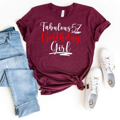 Fabulous 57th Birthday Shirt for Women - Special Birthday Tee - Bliss Birthday Shirts - Maroon - S