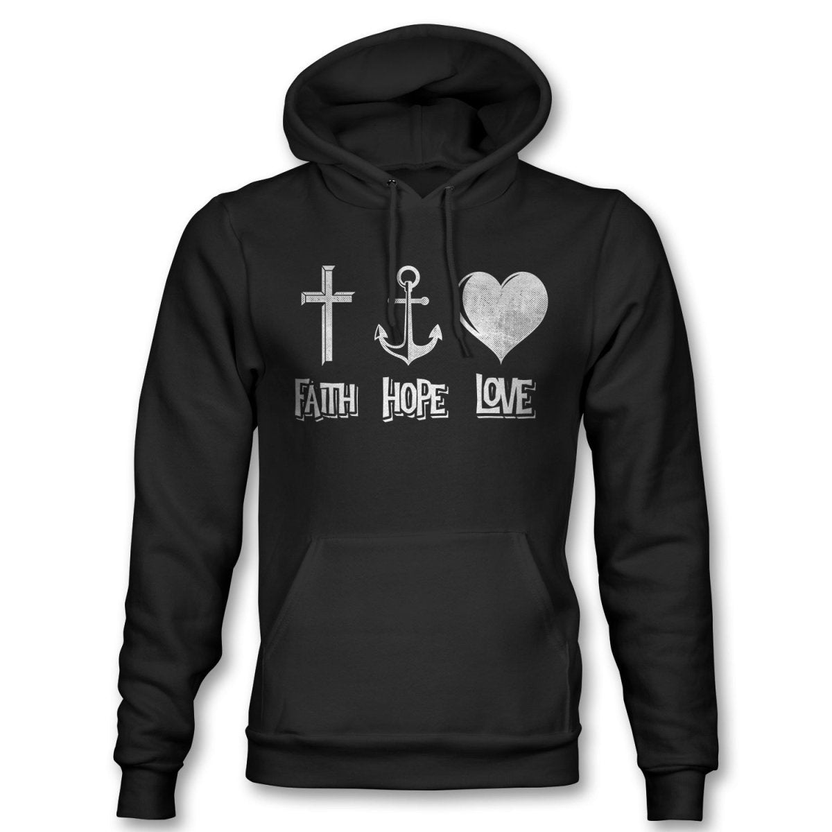 Faith Hope Love Mens Hoodie - Inspirational Valentine Couple Shirt - Bliss Birthday Shirts - Black - S