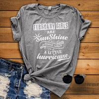 February Girls Are Sunshine Mixed with Little Hurricane - Birthday Shirt - Bliss Birthday Shirts - Small - Grey