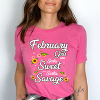 February Girls - Sorta Sweet Sorta Savage Birthday Shirt - Bliss Birthday Shirts - Small - Pink