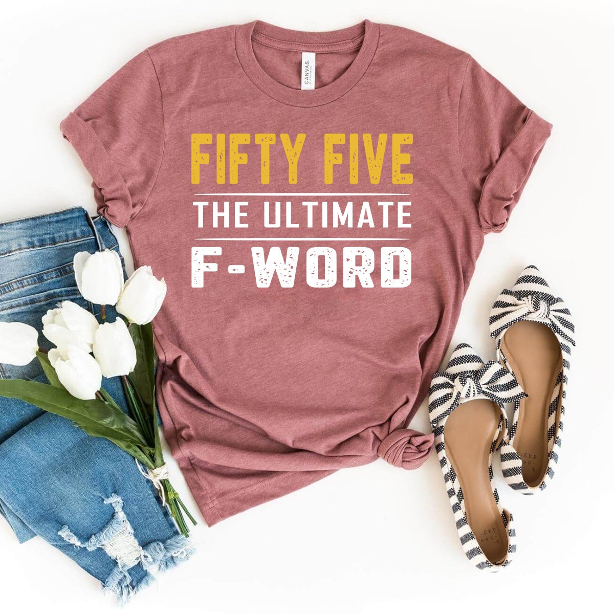 Fifty Five - The Ultimate F - Word 55th Shirt – Celebrate Your Bold Milestone - Bliss Birthday Shirts - Heather Mauve - S