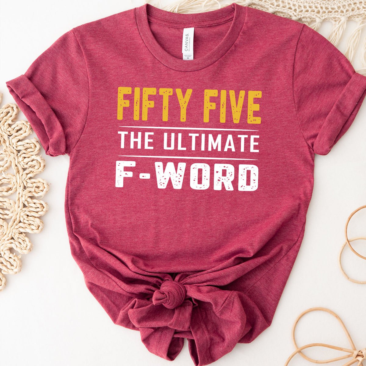 Fifty Five - The Ultimate F - Word 55th Shirt – Celebrate Your Bold Milestone - Bliss Birthday Shirts - Heather Raspberry - S