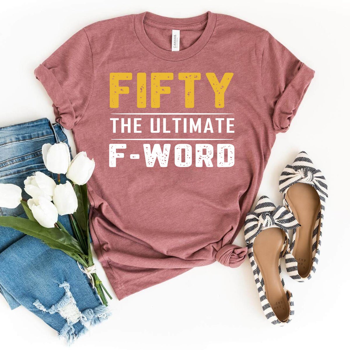 Fifty - The Ultimate F - Word 50th Shirt – Celebrate Your Bold Milestone - Bliss Birthday Shirts - Heather Mauve - S