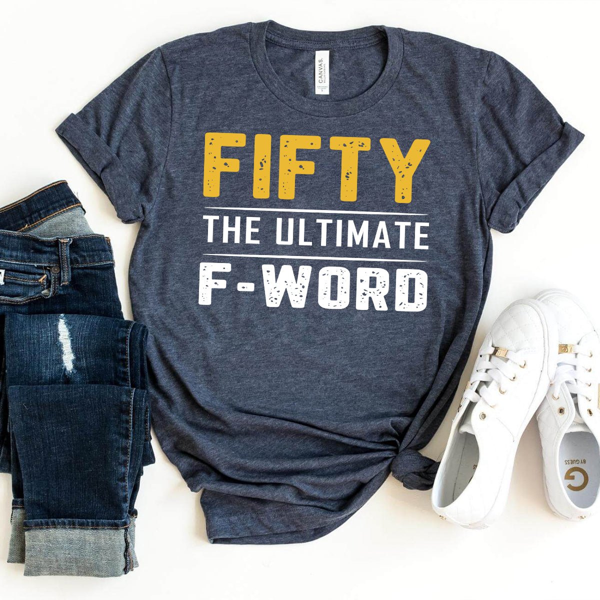 Fifty - The Ultimate F - Word 50th Shirt – Celebrate Your Bold Milestone - Bliss Birthday Shirts - Heather Navy - S