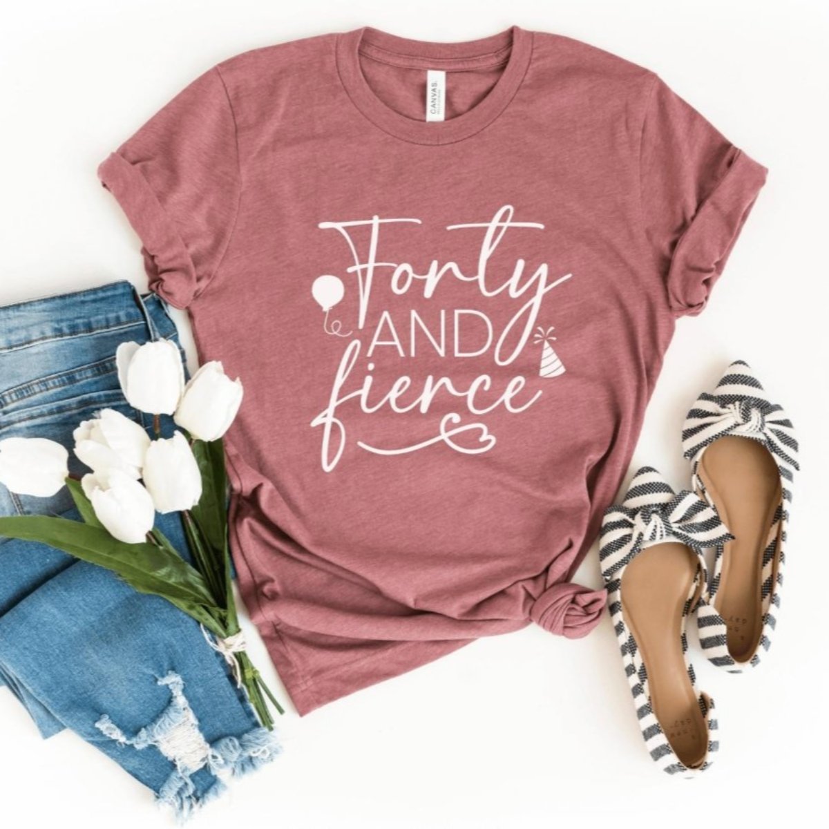 Forty & Fierce Birthday Shirt - Custom 40th Birthday T - Shirt - Bliss Birthday Shirts - S - Heather Mauve