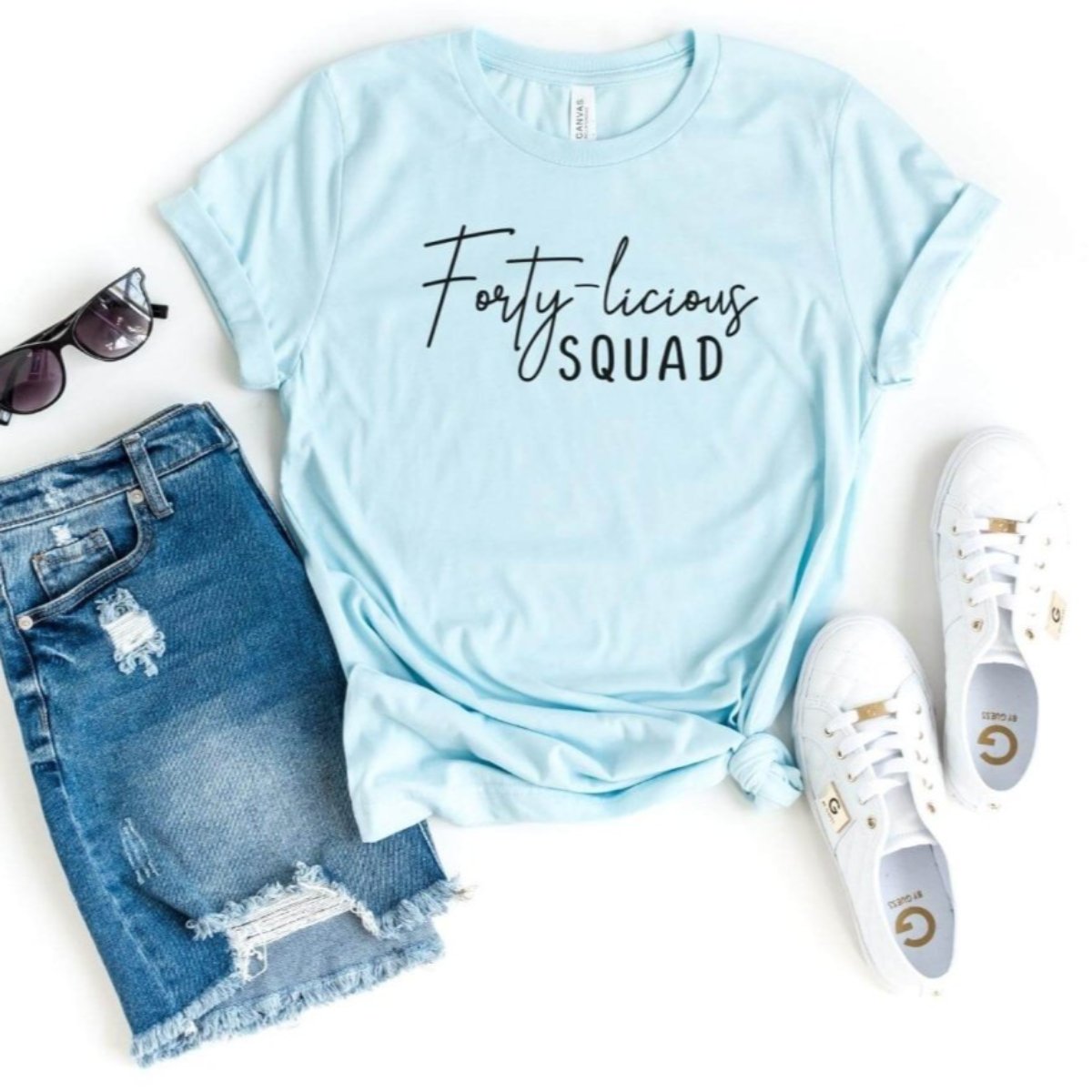 Forty - licious SQUAD Birthday Shirt - Custom 40th Birthday T - Shirt - Bliss Birthday Shirts - S - Heather Ice Blue