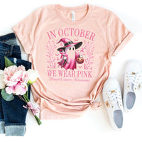 Fun In October We Wear Pink Ghost Shirt – Perfect for Halloween and Awareness - Bliss Birthday Shirts - Heather Peach - S