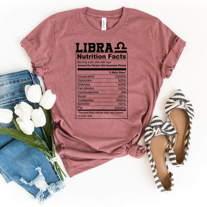 Fun Libra Nutrition Facts Shirt – Unique Zodiac Birthday Gift - Bliss Birthday Shirts - Heather Mauve - S