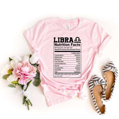 Fun Libra Nutrition Facts Shirt – Unique Zodiac Birthday Gift - Bliss Birthday Shirts - Light Pink - S