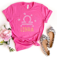 Glittering Libra Birthday Shirt – Rhinestone Zodiac T-Shirt - Bliss Birthday Shirts - Charity Pink - S