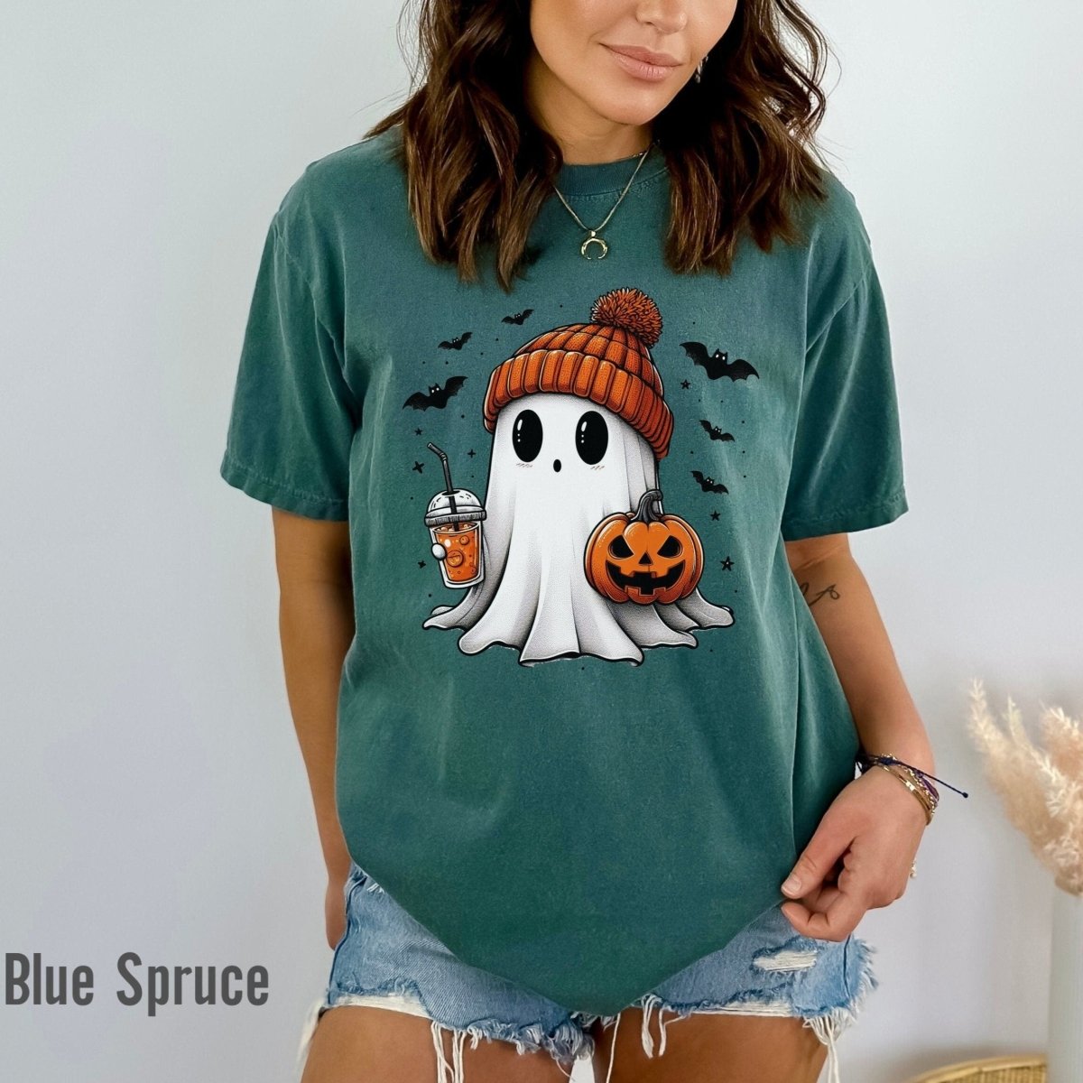 Halloween Ghost Comfort Colors Shirt, Cute Ghost Shirt - Bliss Birthday Shirts - S - Blue Spruce