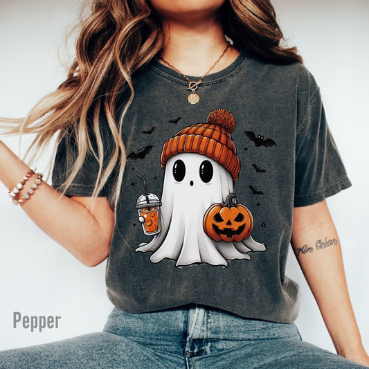 Halloween Ghost Comfort Colors Shirt, Cute Ghost Shirt - Bliss Birthday Shirts - S - Pepper