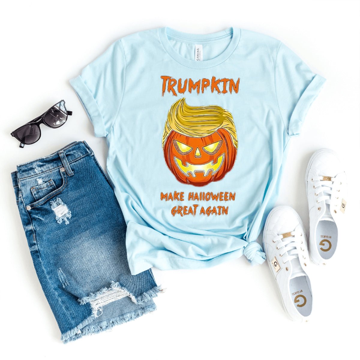 Halloween Trumpkin Shirt – Make Halloween Great Again 2024 - Bliss Birthday Shirts - Heather Ice Blue - S