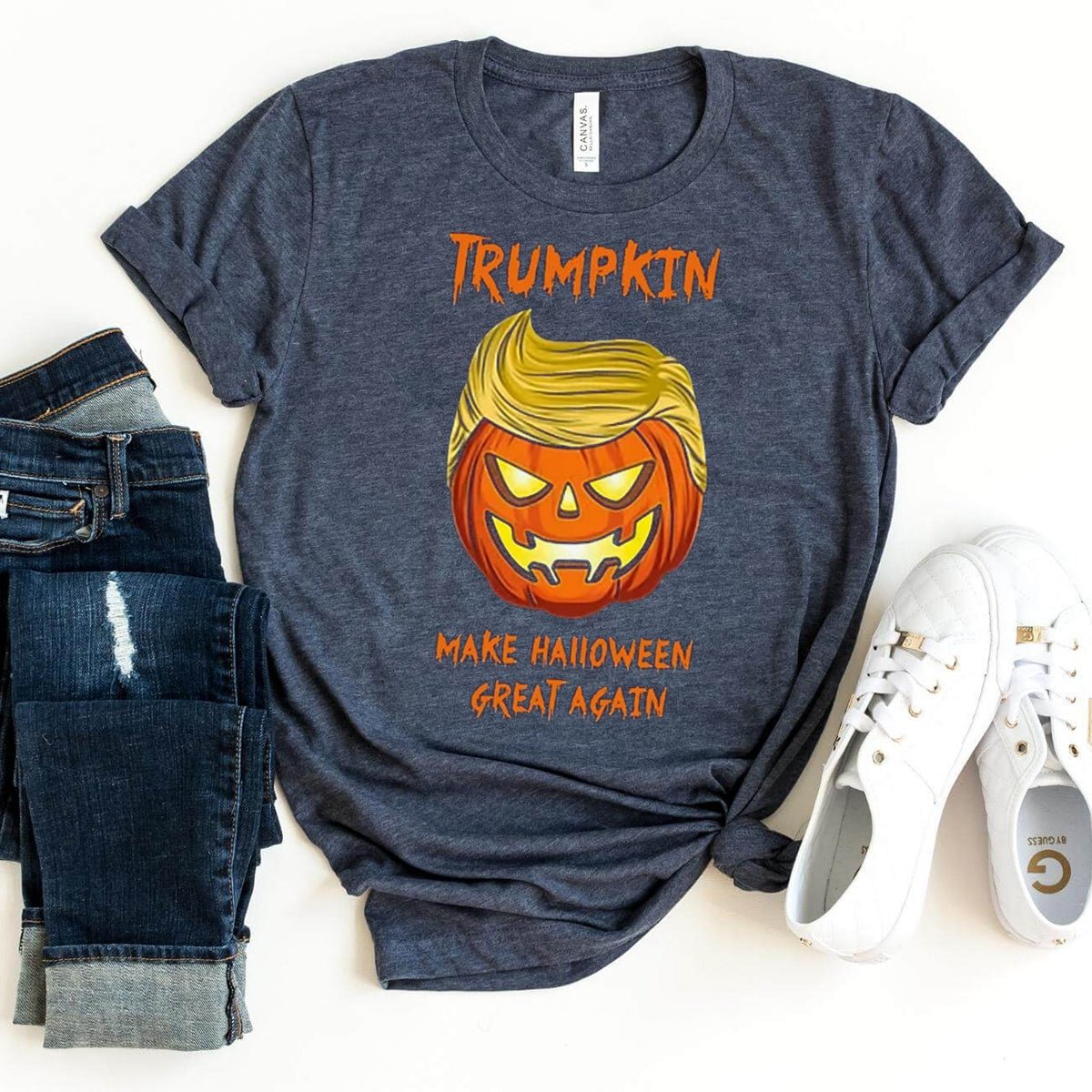 Halloween Trumpkin Shirt – Make Halloween Great Again 2024 - Bliss Birthday Shirts - Heather Navy - S