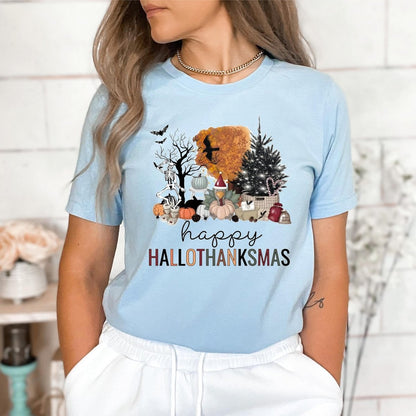 Happy Hallothanksmas Comfort Colors Shirt - Bliss Birthday Shirts - S - Light Blue