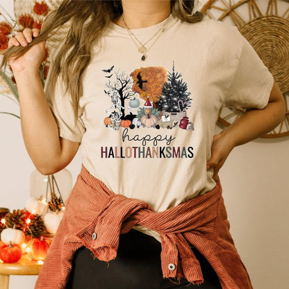 Happy Hallothanksmas Comfort Colors Shirt - Bliss Birthday Shirts - S - Sand