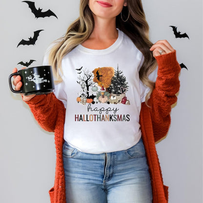 Happy Hallothanksmas Comfort Colors Shirt - Bliss Birthday Shirts - S - White