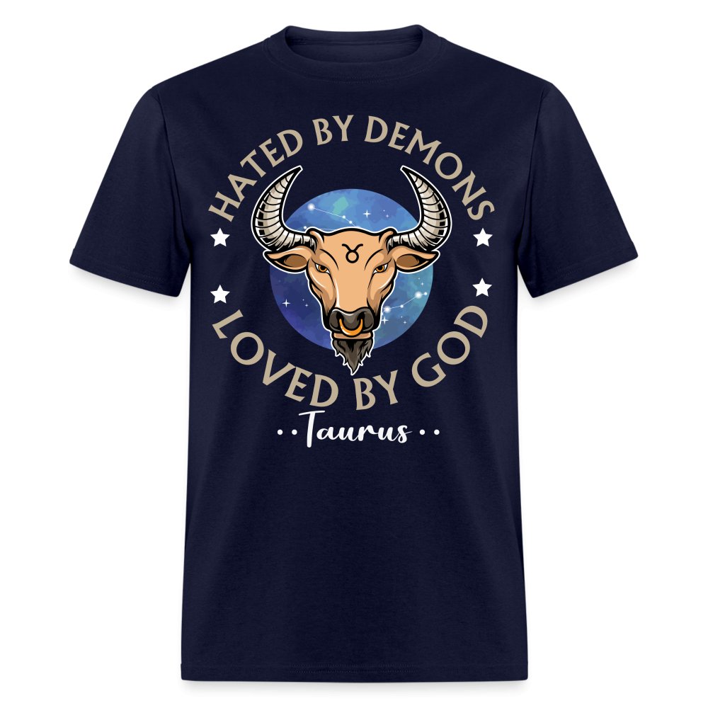 Hated by Demons Loved by God Taurus Unisex Birthday Shirt - Custom T - Shirt - Bliss Birthday Shirts - Navy - S