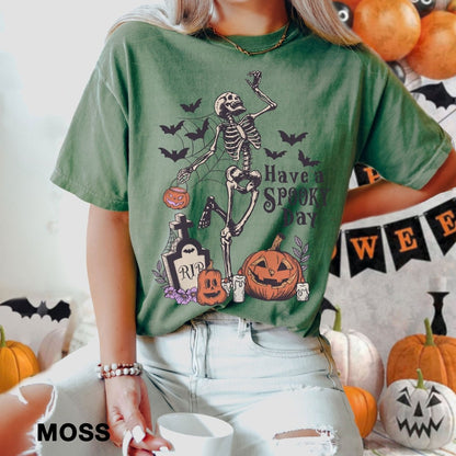 Have a spooky day Comfort Colors t-shirt, Halloween Shirt - Bliss Birthday Shirts - S - Moss