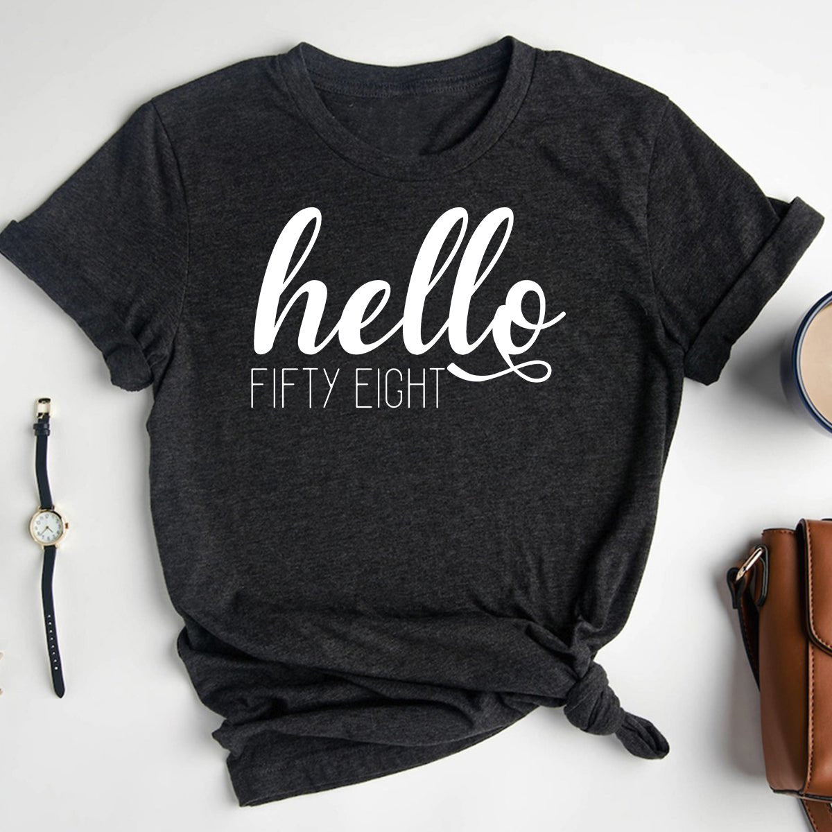 Hello Fifty Eight Birthday Shirt - Custom 58th Birthday T-Shirt - Bliss Birthday Shirts - Heather Dark Grey - S