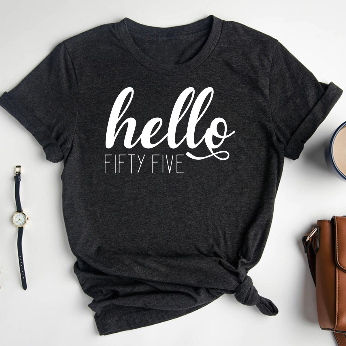 Hello Fifty Five Birthday Shirt - Custom 55th Birthday T-Shirt - Bliss Birthday Shirts - Heather Dark Grey - S