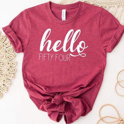 Hello Fifty Four Birthday Shirt - Custom 54th Birthday T-Shirt - Bliss Birthday Shirts - Heather Rasp Berry - S