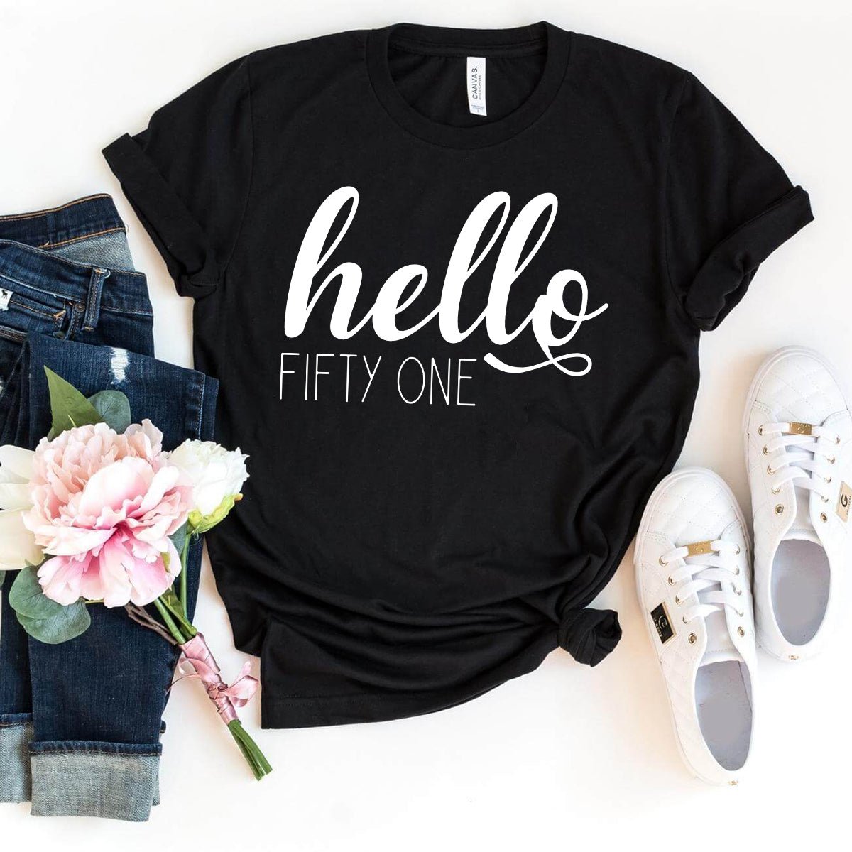 Hello Fifty One Birthday Shirt - Custom 51st Birthday T-Shirt - Bliss Birthday Shirts - Black - S