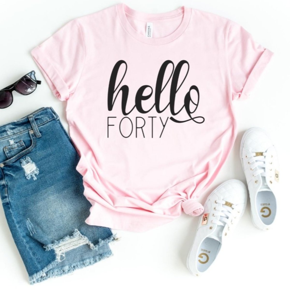 Hello Forty Birthday Shirt - Custom 40th Birthday T - Shirt - Bliss Birthday Shirts - S - Pink