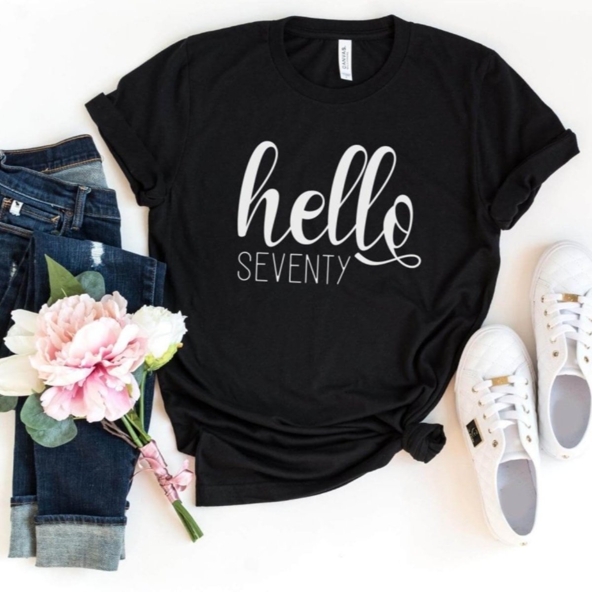 Hello Seventy Birthday Shirt - Custom 70th Birthday T - Shirt - Bliss Birthday Shirts - S - Black