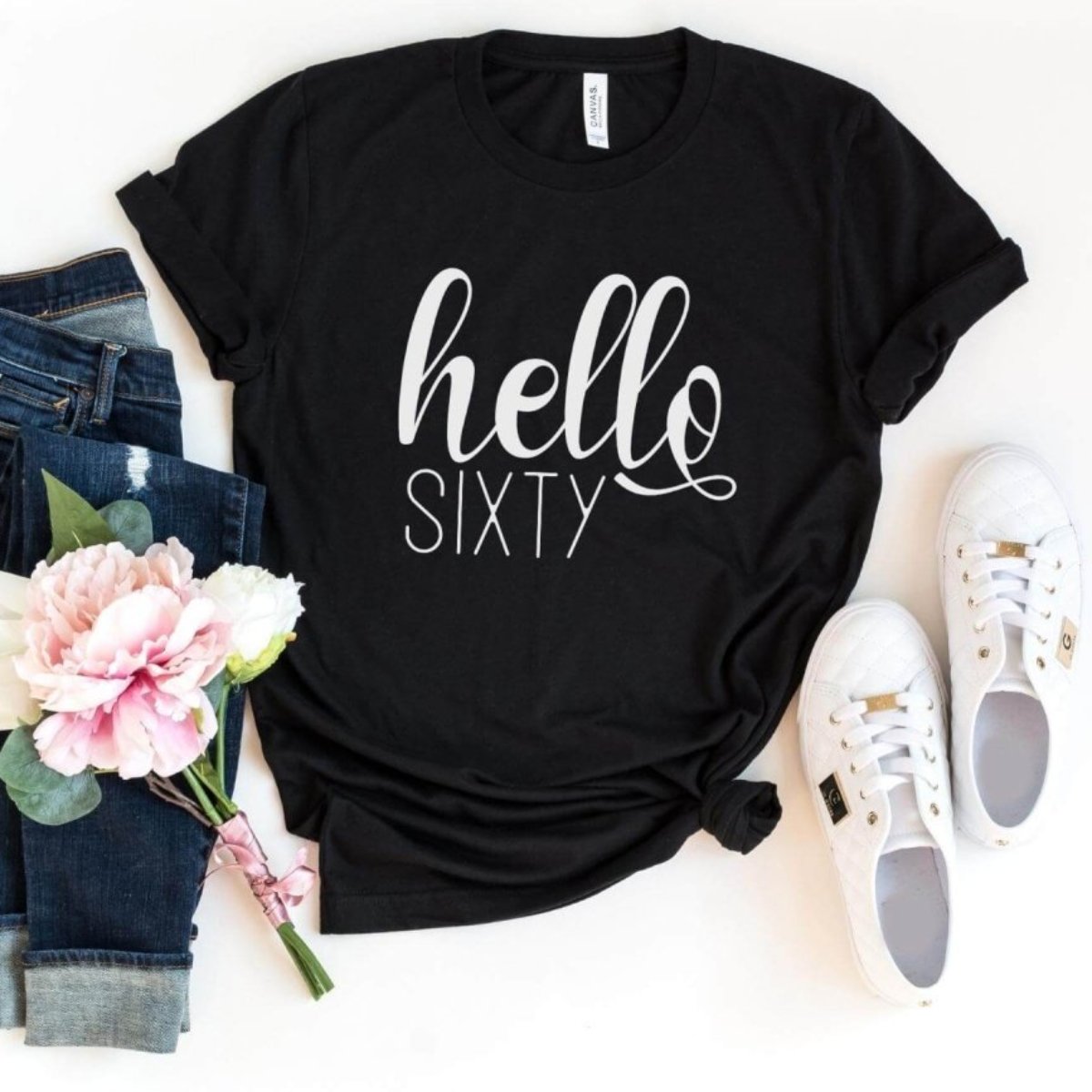 Hello Sixty Birthday Shirt - Custom 60th Birthday T - Shirt - Bliss Birthday Shirts - S - Black