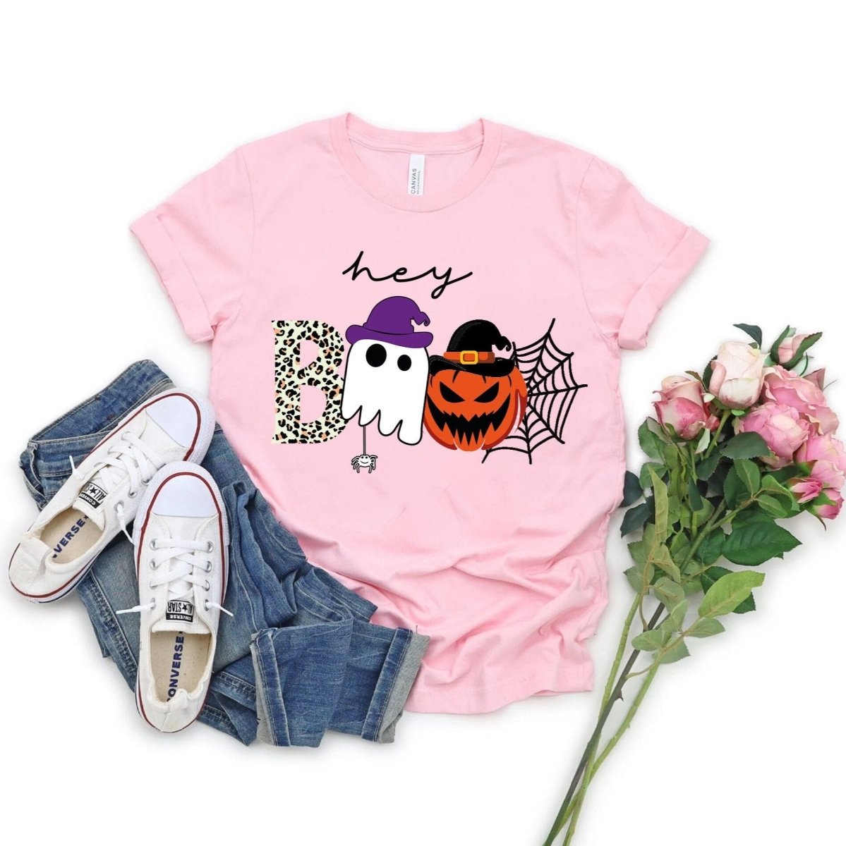 Hey Boo Halloween Shirt - Bliss Birthday Shirts - S - Pink