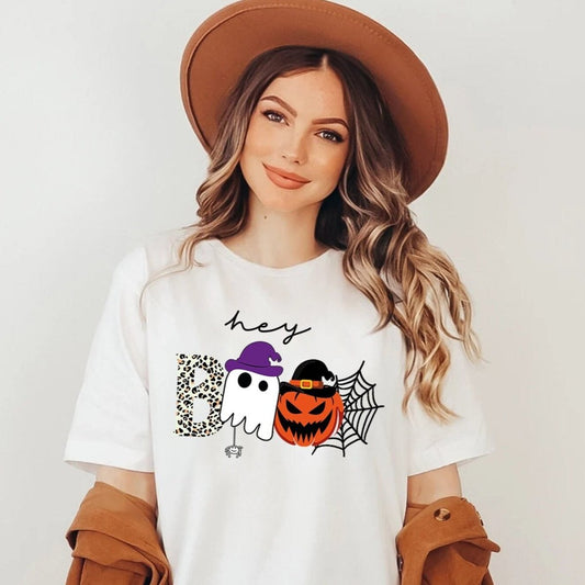 Hey Boo Halloween Shirt - Bliss Birthday Shirts - S - White