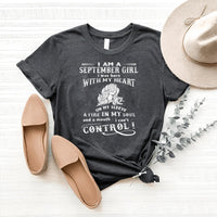 I Am a September Girl (Fire in My Soul) - Bella Canvas Birthday Shirt - Bliss Birthday Shirts - Heather Dark Grey - S