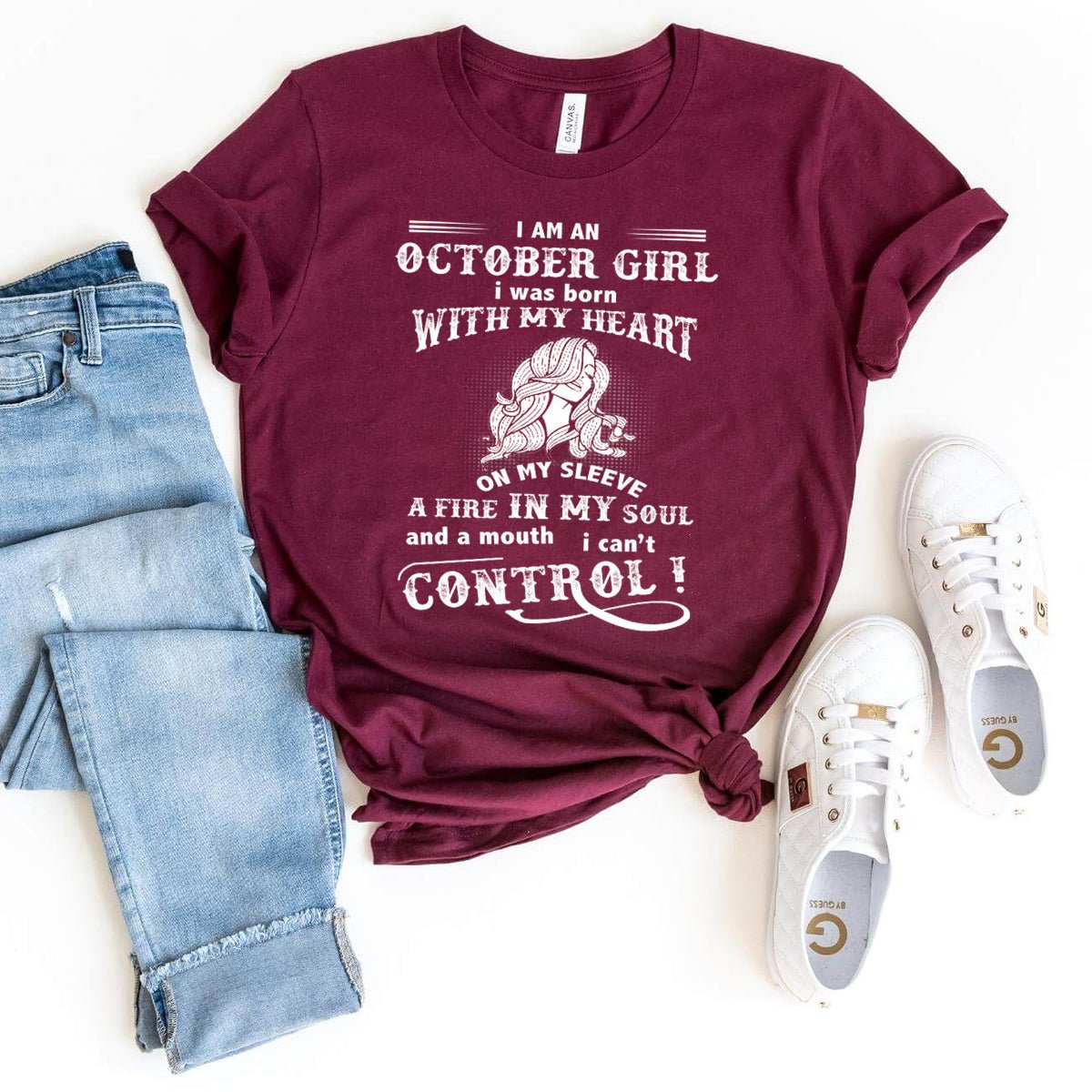 I Am an October Girl - Treat Yourself Great with All Colors Birthday Shirt - Bliss Birthday Shirts - Maroon - XL