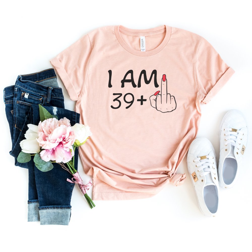 I'm 39 + 1 Birthday Shirt - Custom 40th Birthday T - Shirt - Bliss Birthday Shirts - S - Heather Peach