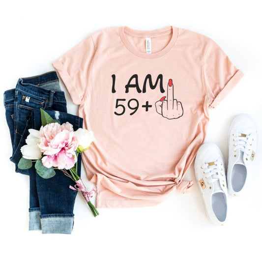 I'm 59 + 1 Birthday Shirt - Custom Any Age Birthday T - Shirt - Bliss Birthday Shirts - S - Heather Peach