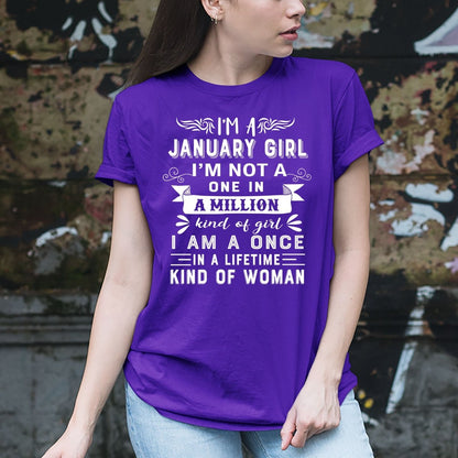 I'm a January Girl (Once in a Lifetime) - Unisex Birthday Shirt - Bliss Birthday Shirts - Small - Purple