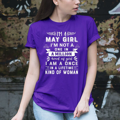 I'm a May Girl (Once in a Lifetime) - Unisex Birthday Shirt - Bliss Birthday Shirts - Small - Purple