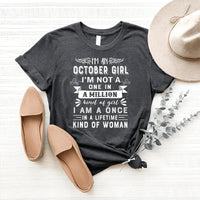 I'm an October Girl (Once in a Lifetime) - Birthday Shirt - Bliss Birthday Shirts - Heather Dark Grey - XL