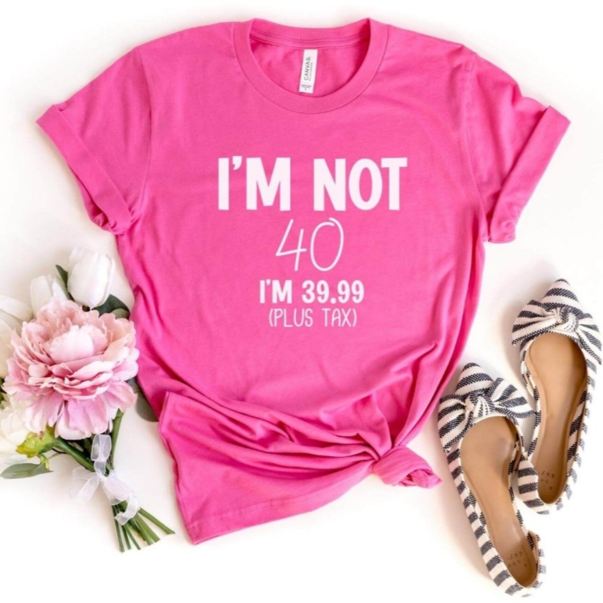 I'm Not 40 Birthday Shirt - Customize Your Age Custom T - Shirt - Bliss Birthday Shirts - S - Charity Pink