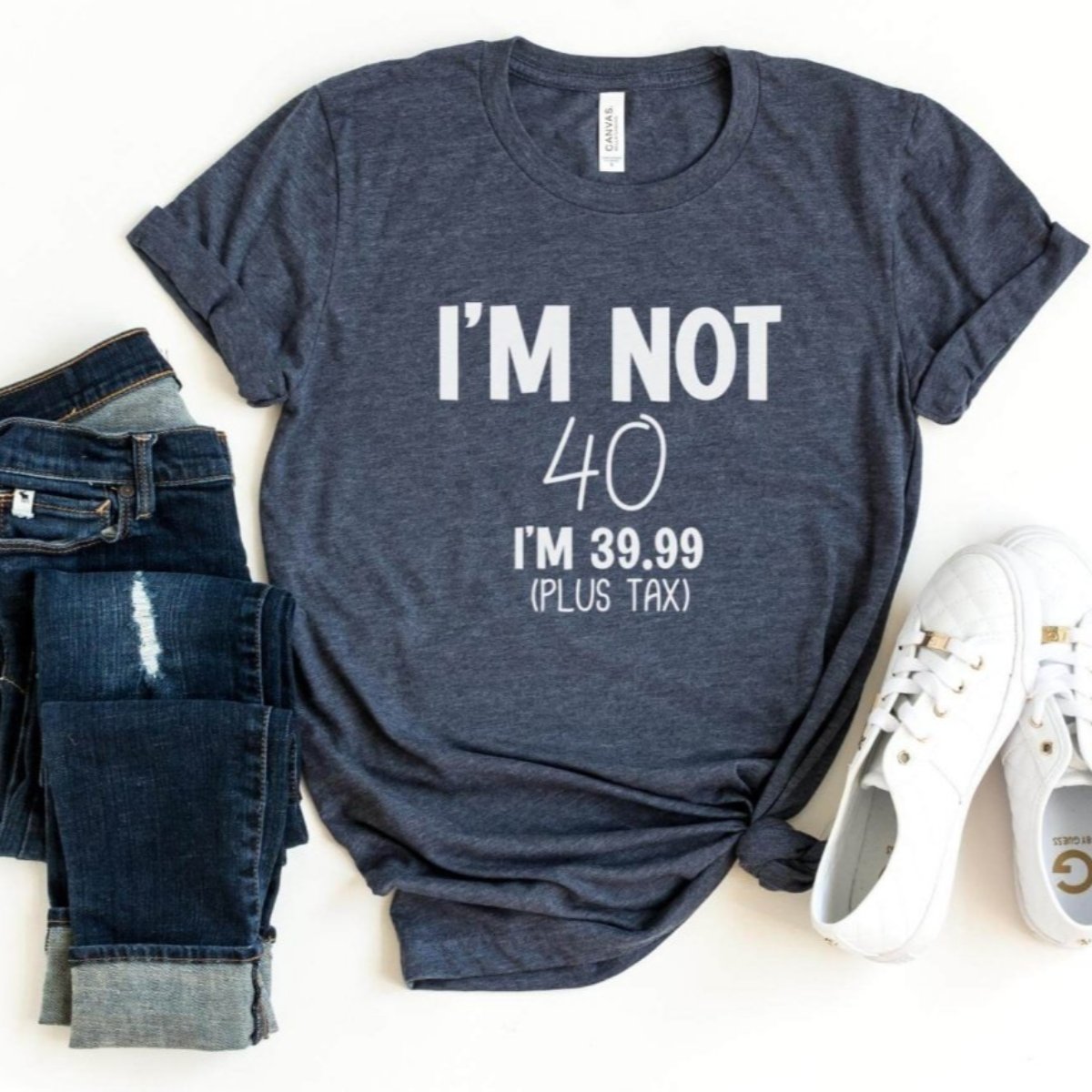 I'm Not 40 Birthday Shirt - Customize Your Age Custom T - Shirt - Bliss Birthday Shirts - S - Heather Navy