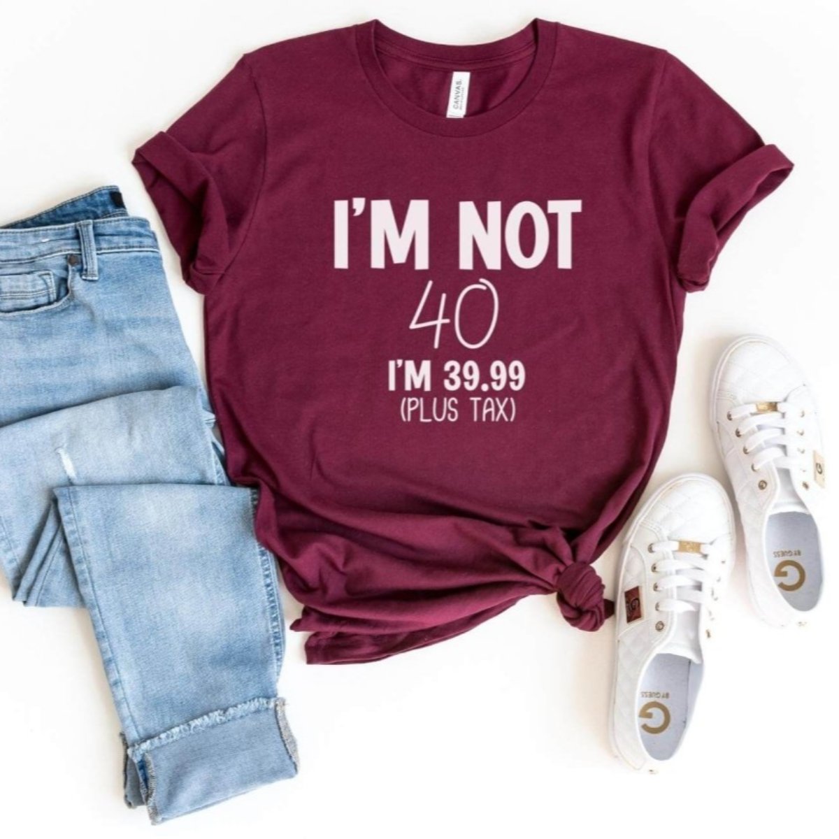 I'm Not 40 Birthday Shirt - Customize Your Age Custom T - Shirt - Bliss Birthday Shirts - S - Maroon