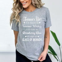 January Girl - Smooth as Whiskey Warm as Brandy Birthday Shirt - Bliss Birthday Shirts - Small - Grey