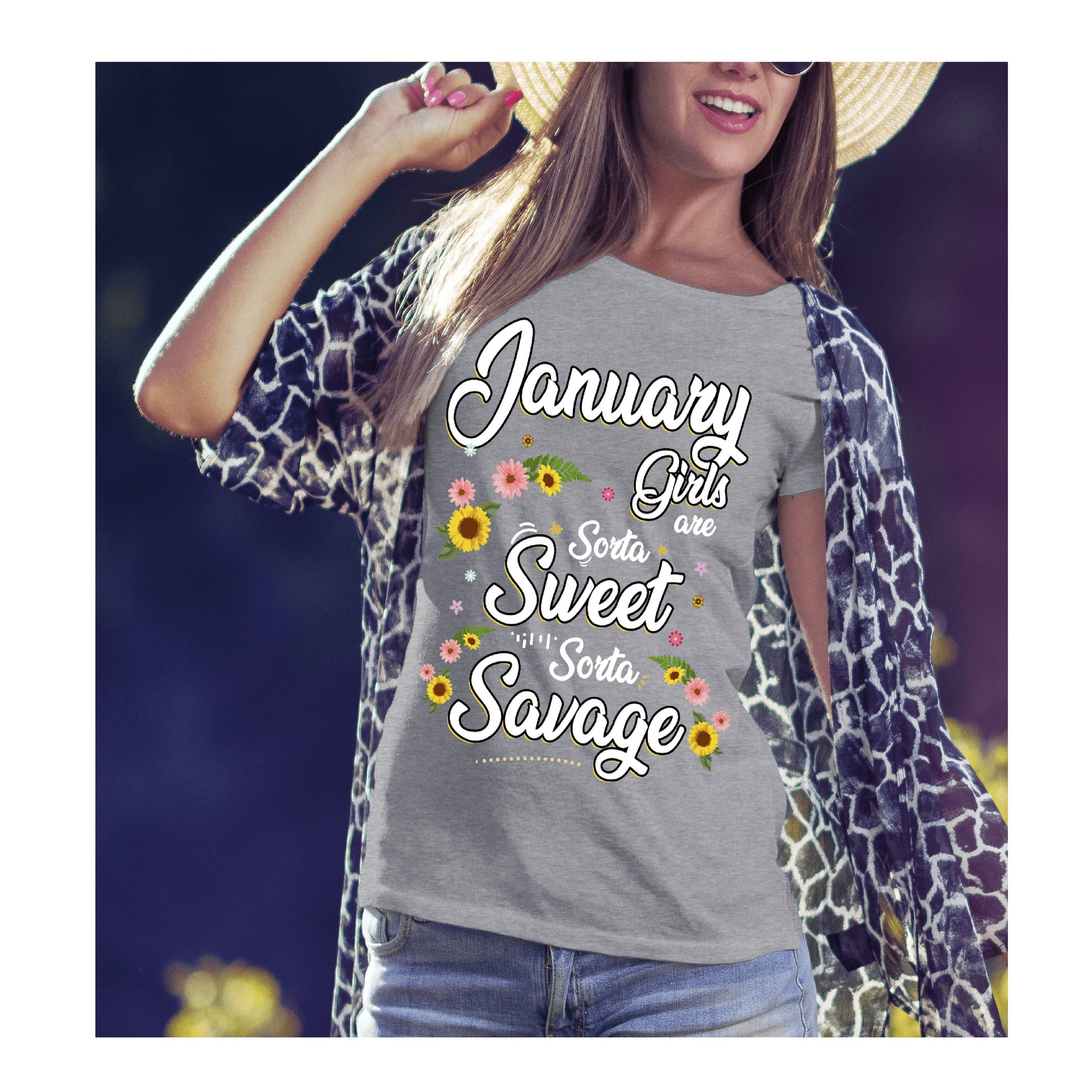 January Girls - Sorta Sweet Sorta Savage Birthday Shirt - Bliss Birthday Shirts - Small - Grey