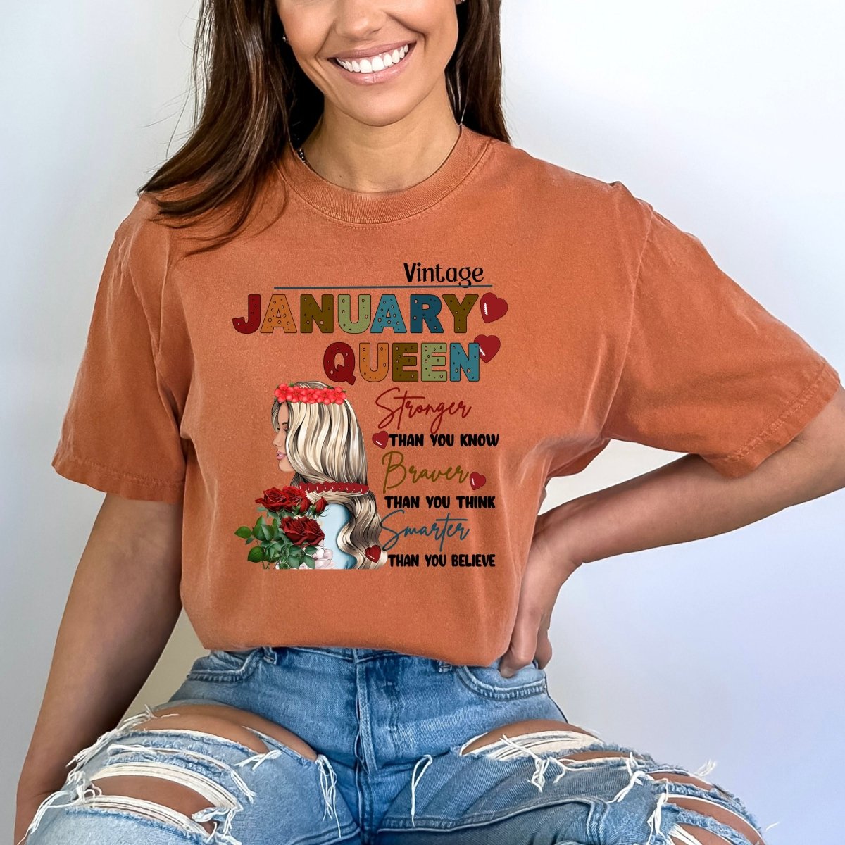 January Queen - Stronger Than You Know Bella Canvas Birthday Shirt - Bliss Birthday Shirts - Small - Autumn