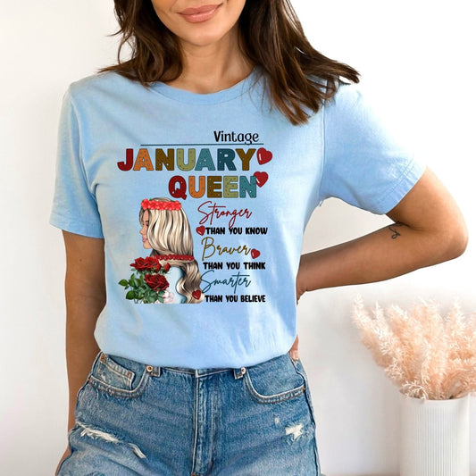 January Queen - Stronger Than You Know Bella Canvas Birthday Shirt - Bliss Birthday Shirts - Small - BabyBlue